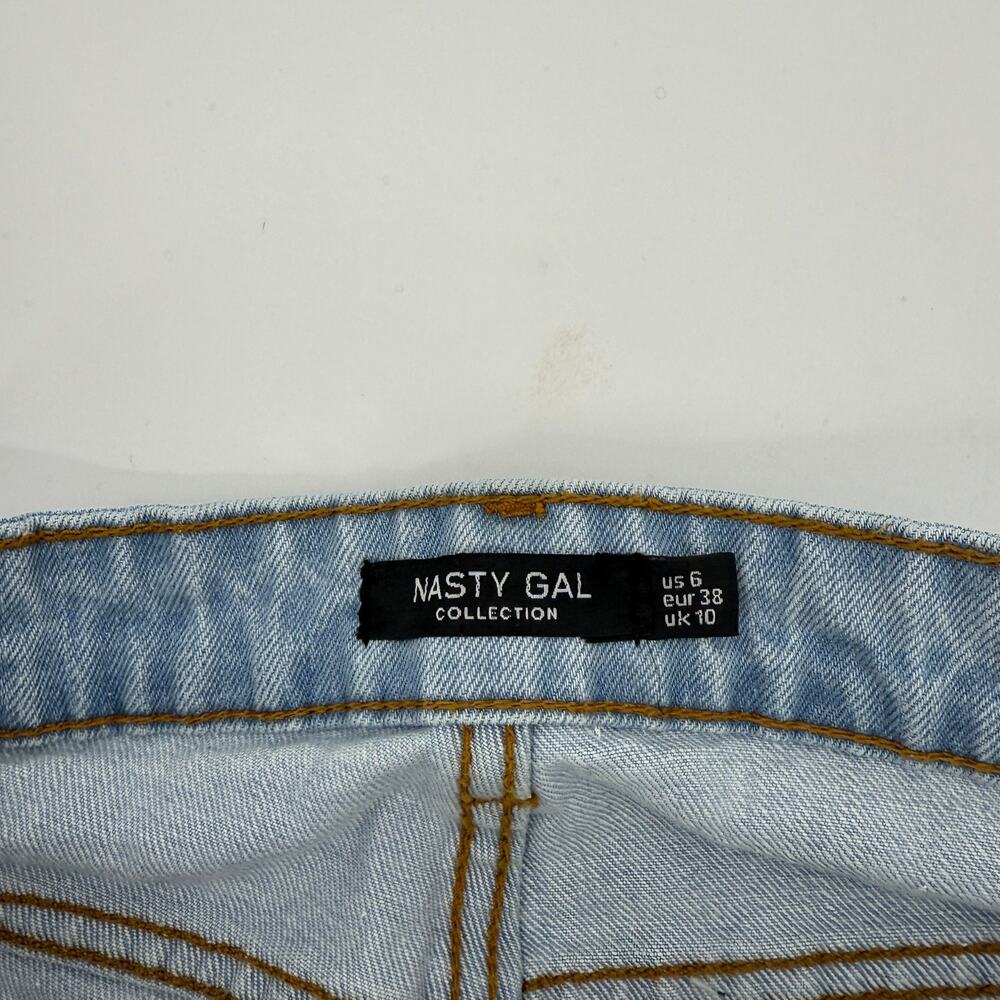 NASTY GAL Light Wash Distressed Jeans Size 6 High Rise Straight Leg Cotton Denim - Picture 3 of 9